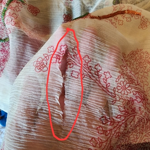 Beautiful Colorful Floral Beach Cover-Up Sz 42/M-L Silk Half Sleeve Sheer Beachy - Picture 11 of 12